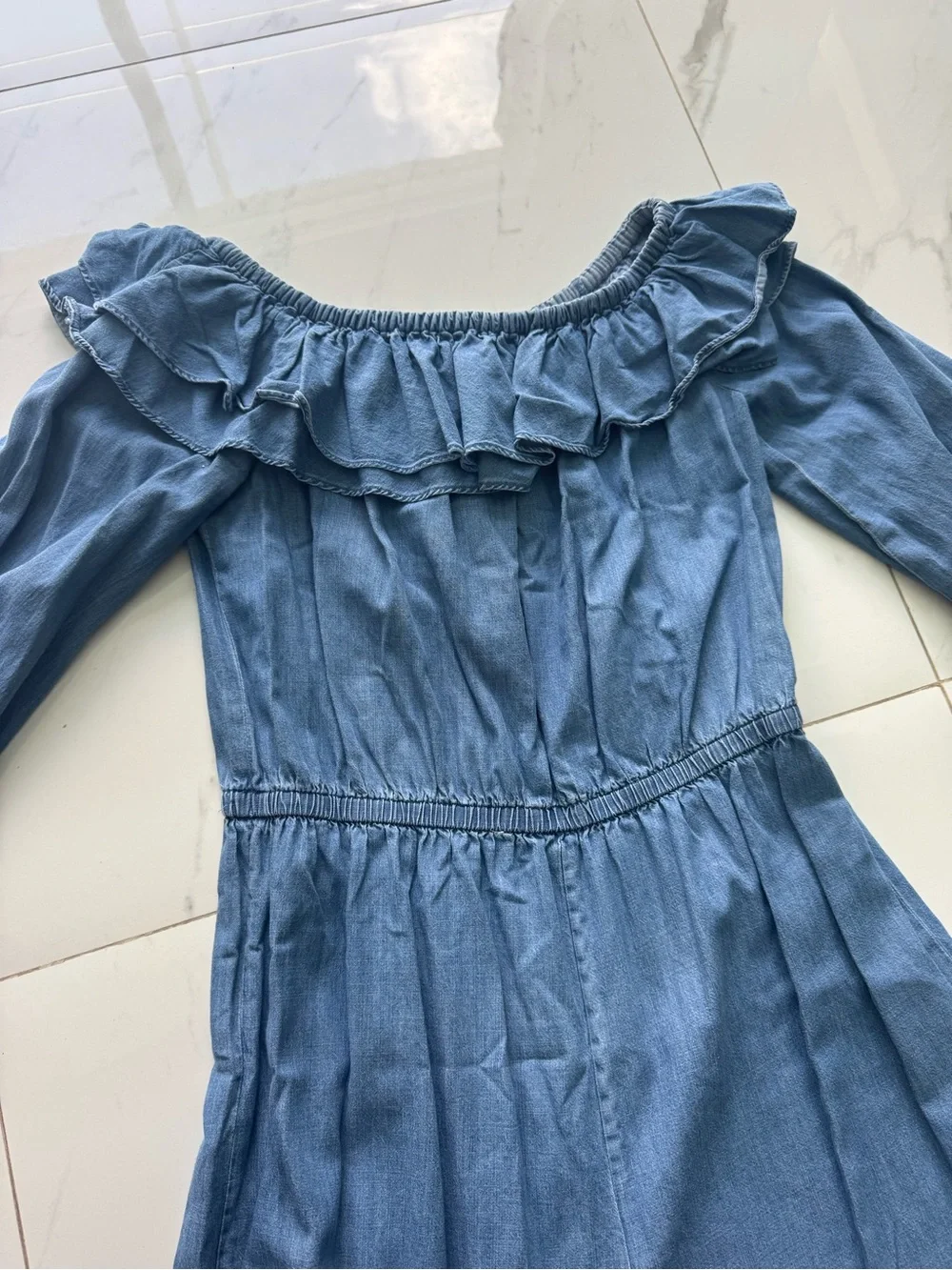 Michael Kors Off-Shoulder Wide-Leg Jumpsuit in Denim Blue